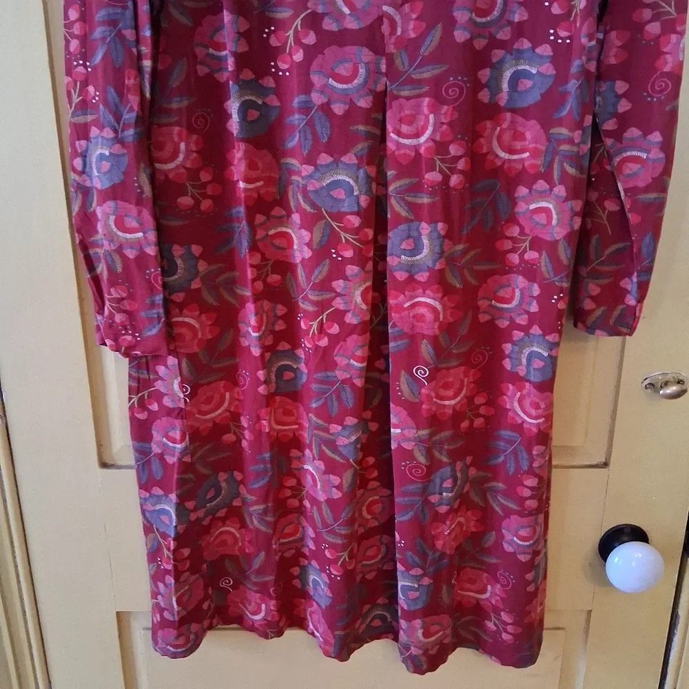 Gudrun Sjoden Vibrant Abstract Floral Burgundy Red Long Sleeve Dress - Picture 3 of 12